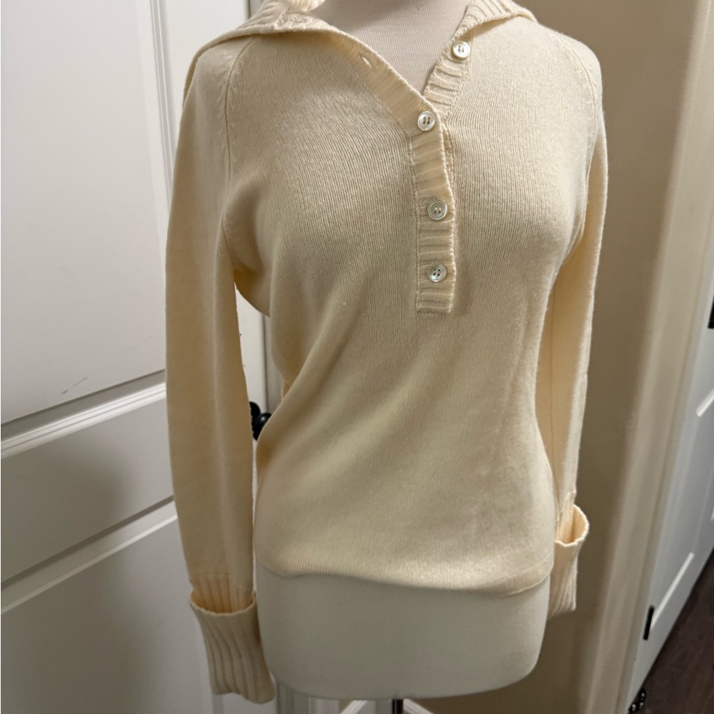 100% lambswool J. Crew Cream V-Neck Button Polo Sweater